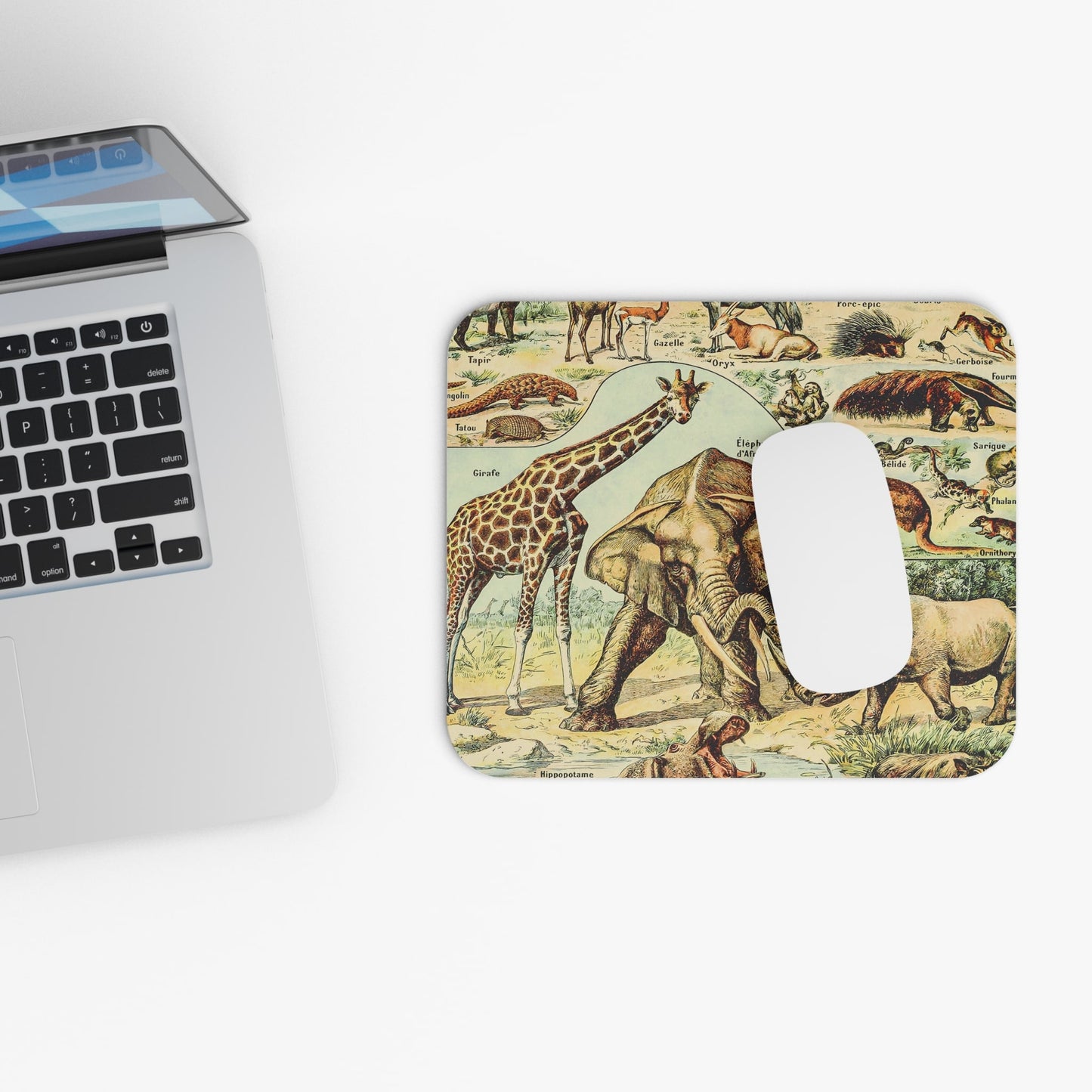 Vintage Wild Animals Design Laptop Mouse Pad with White Mouse
