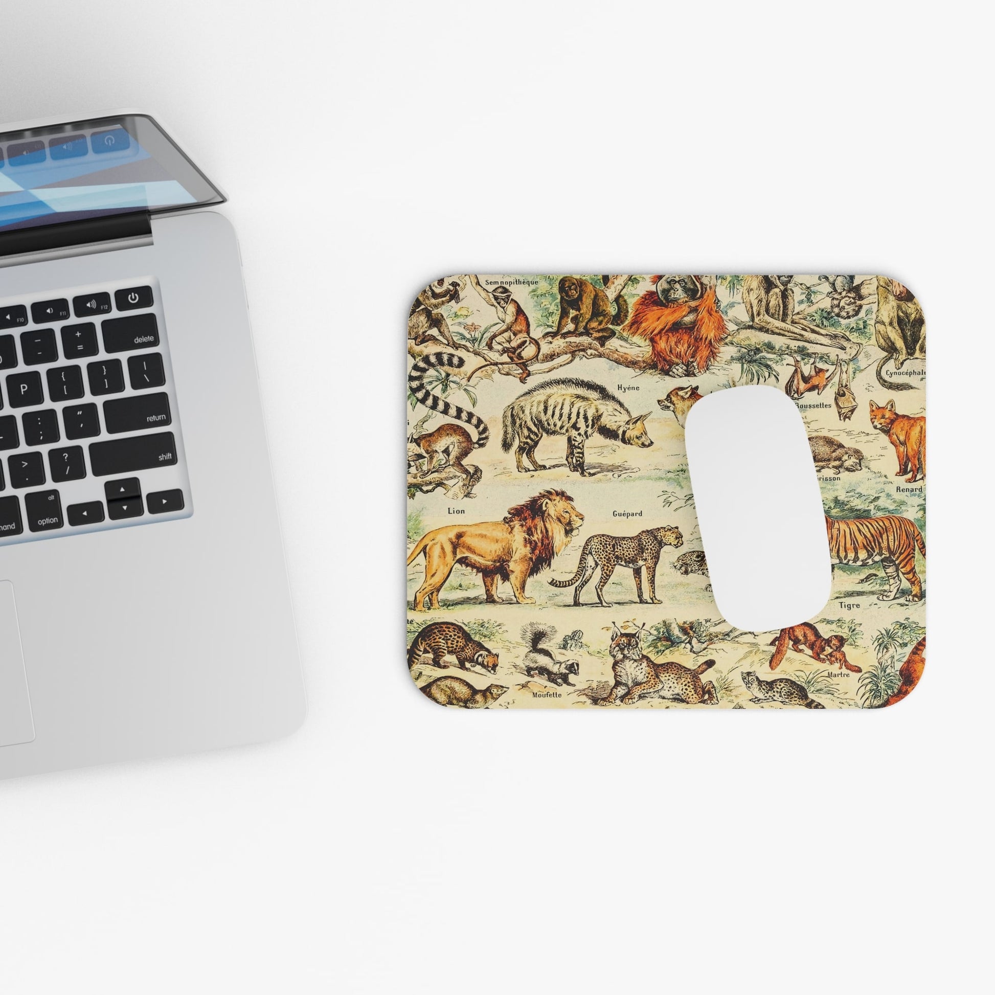 Vintage Wild Animals Design Laptop Mouse Pad with White Mouse