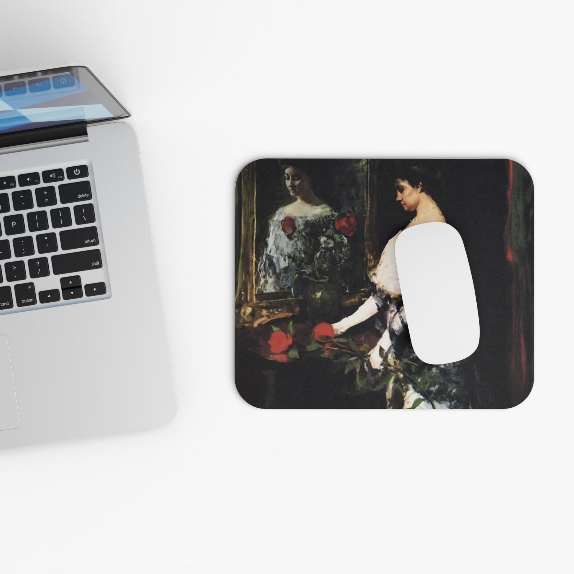 Vintage Woman with a Rose Design Laptop Mouse Pad with White Mouse