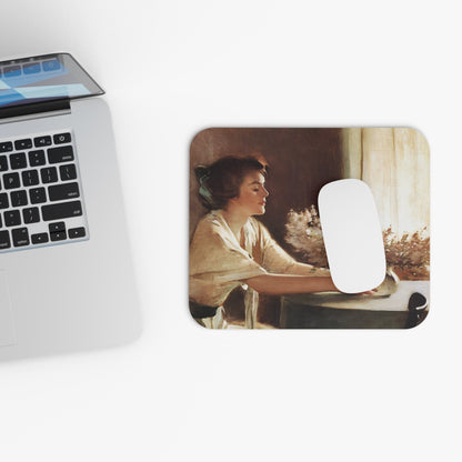 Vintage Woman with a Vase Design Laptop Mouse Pad with White Mouse