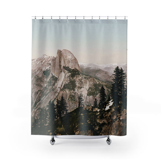 Glacier Point Shower Curtain with Yosemite National Park design, scenic bathroom decor featuring iconic Yosemite views.