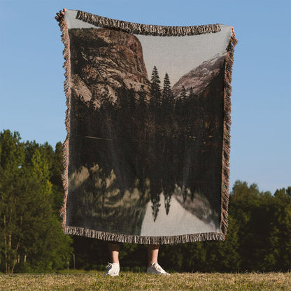 Vintage Yosemite National Park Woven Blanket Held Up Outside