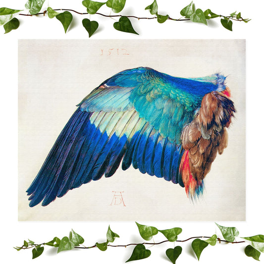 Aesthetic Wing art print beautiful blue feathers, vintage wall art room decor