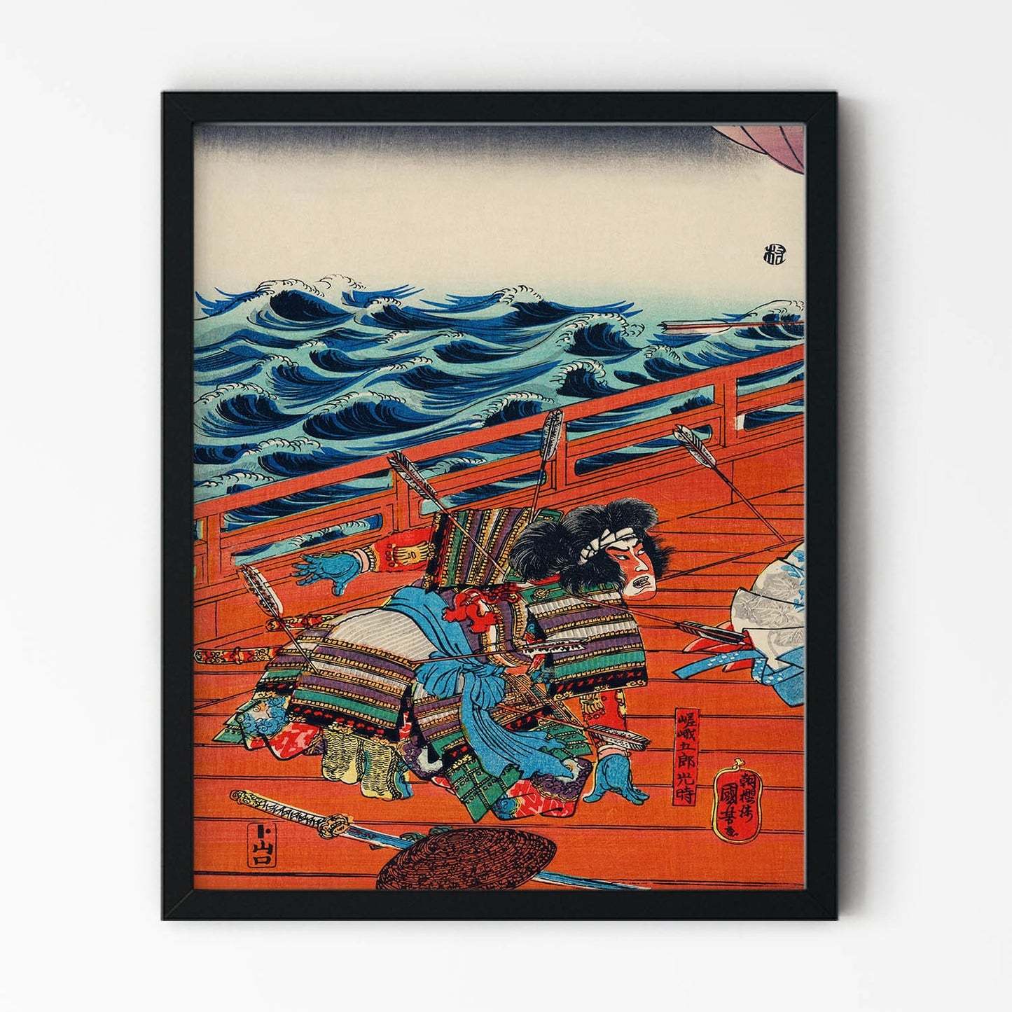 Warrior on a Boat Art Print in Black Picture Frame
