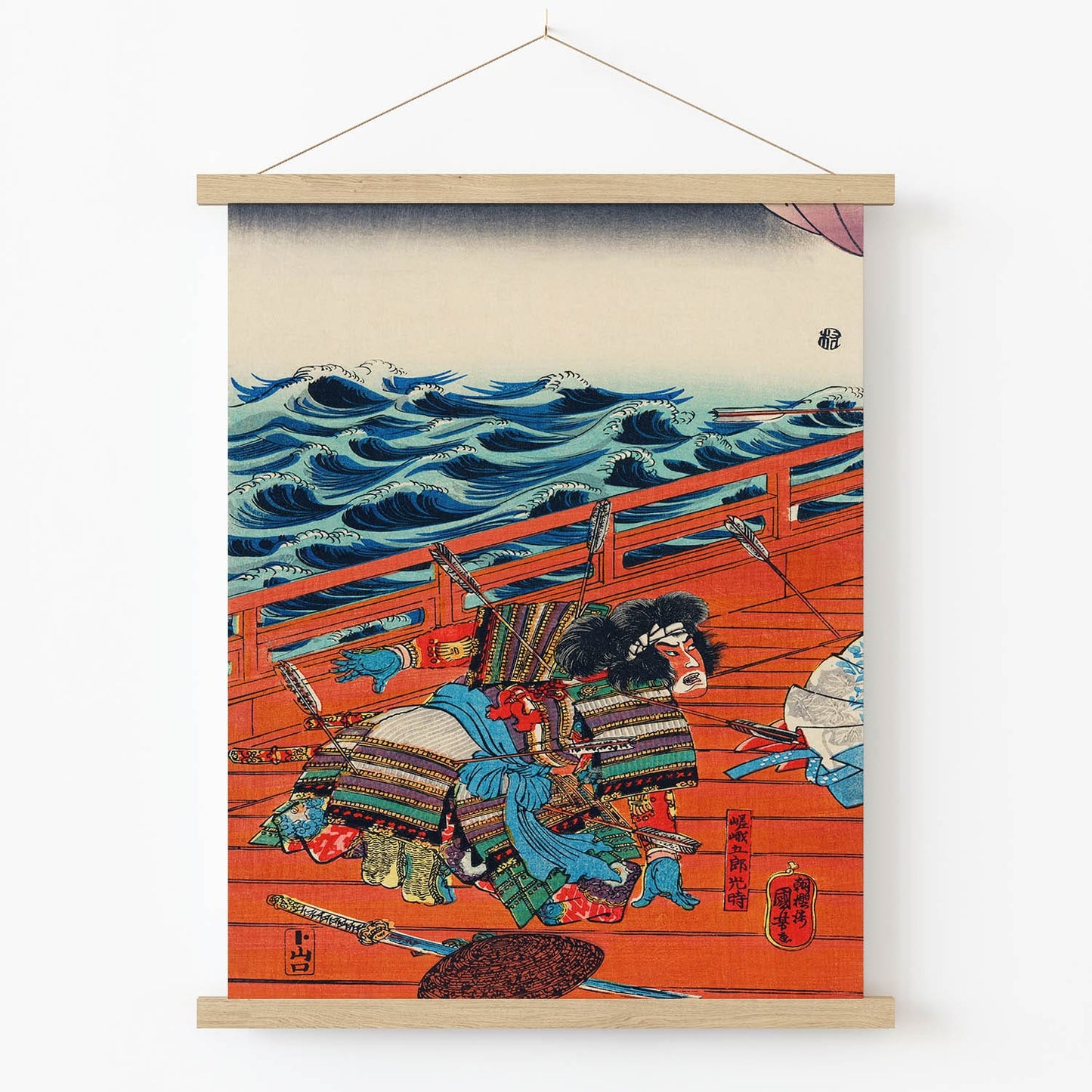Warrior on a Boat Art Print in Wood Hanger Frame on Wall