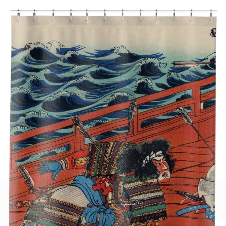 Warrior on a Boat Shower Curtain Close Up, Japanese Shower Curtains