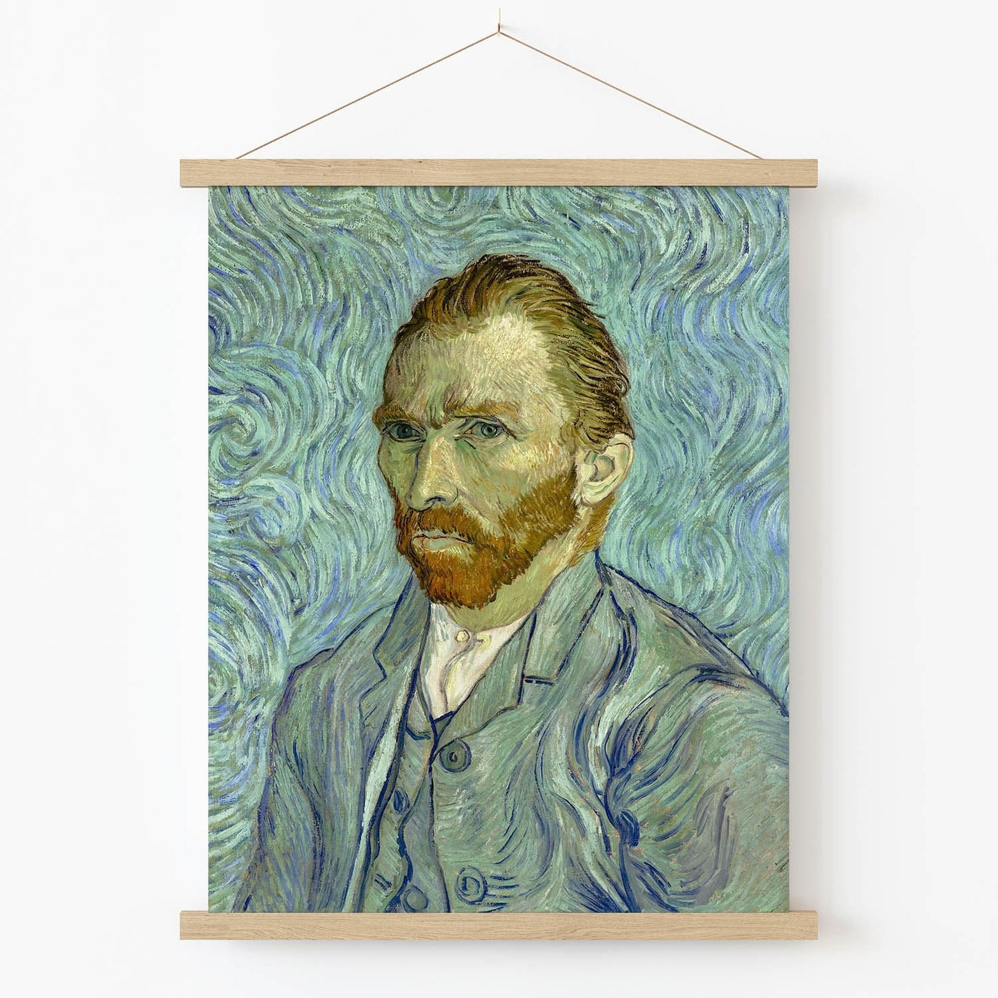 Colorful and Trippy van Gogh Art Print in Wood Hanger Frame on Wall