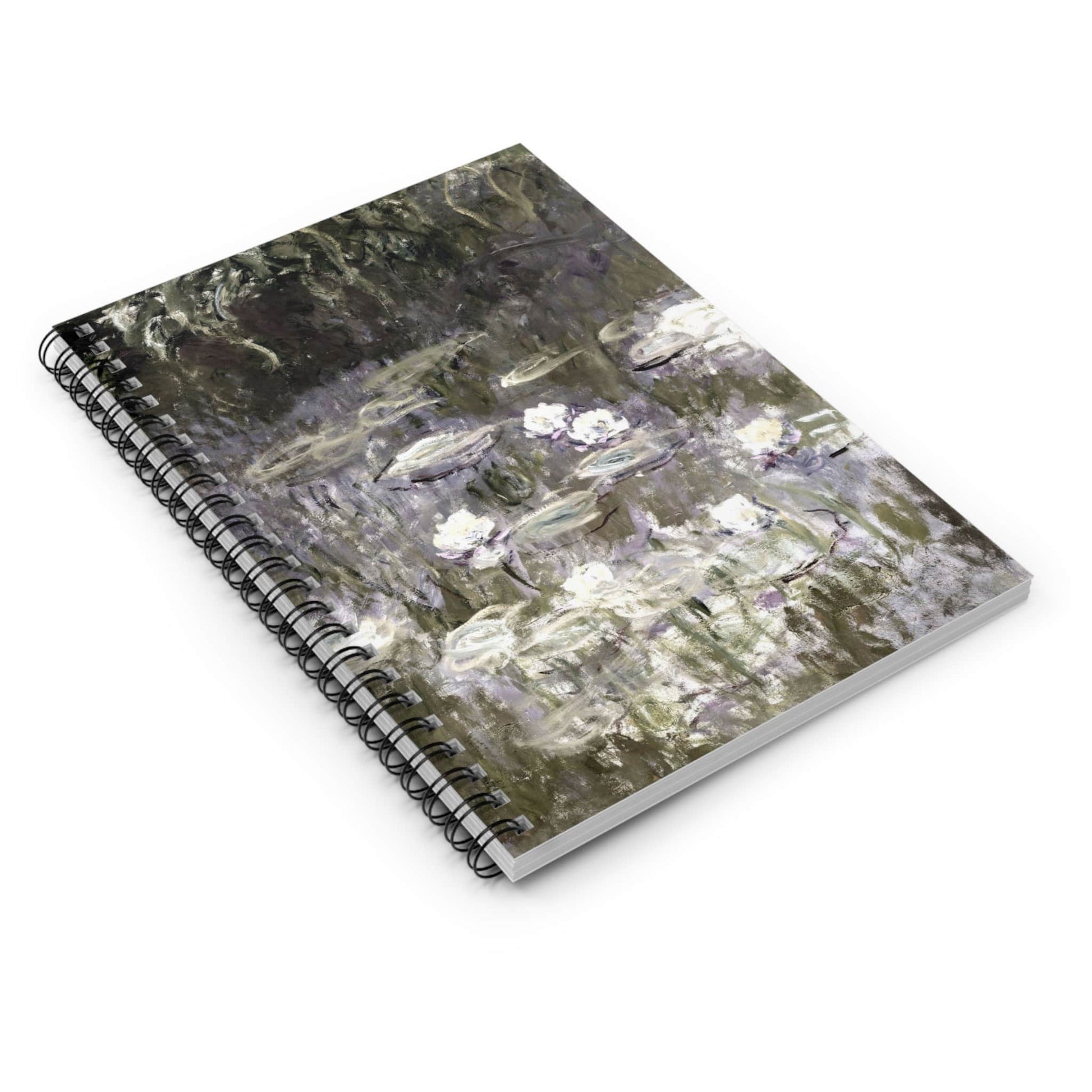 White Lilies on a Pond Spiral Notebook Laying Flat on White Surface