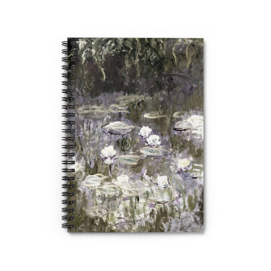 White Lilies on a Pond Notebook with Claude Monet cover, perfect for journaling and planning, showcasing Claude Monet's famous water lily paintings.