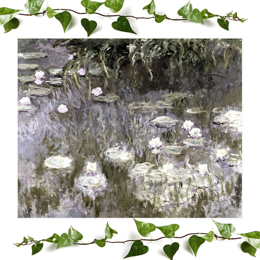 White Lilies on a Pond art prints featuring a claude monet, vintage wall art room decor