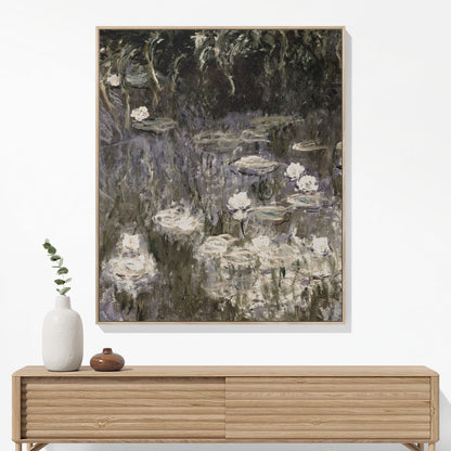 White Lilies on a Pond Woven Blanket Woven Blanket Hanging on a Wall as Framed Wall Art