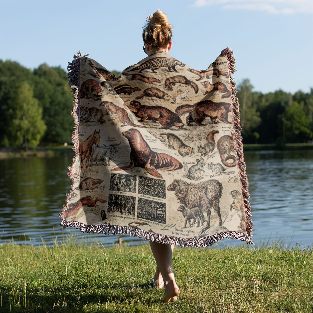 Wild Animals Held on a Woman's Back Outside