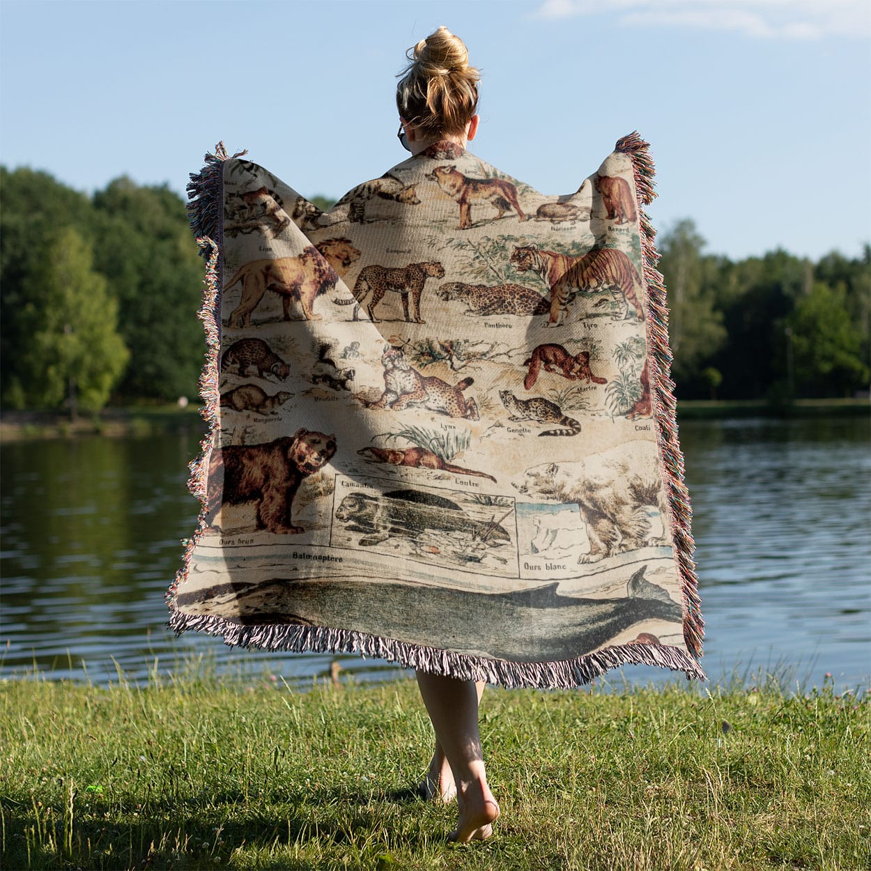 Wild Animals Held on a Woman's Back Outside