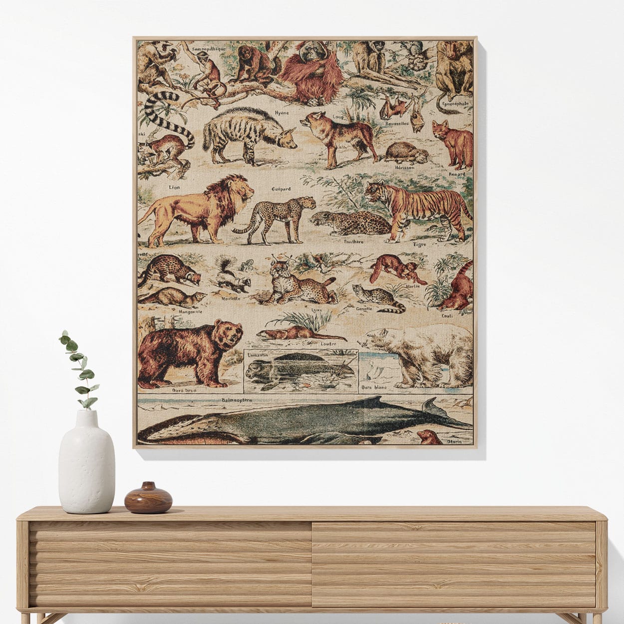 Wild Animals Woven Blanket Hanging on a Wall as Framed Wall Art