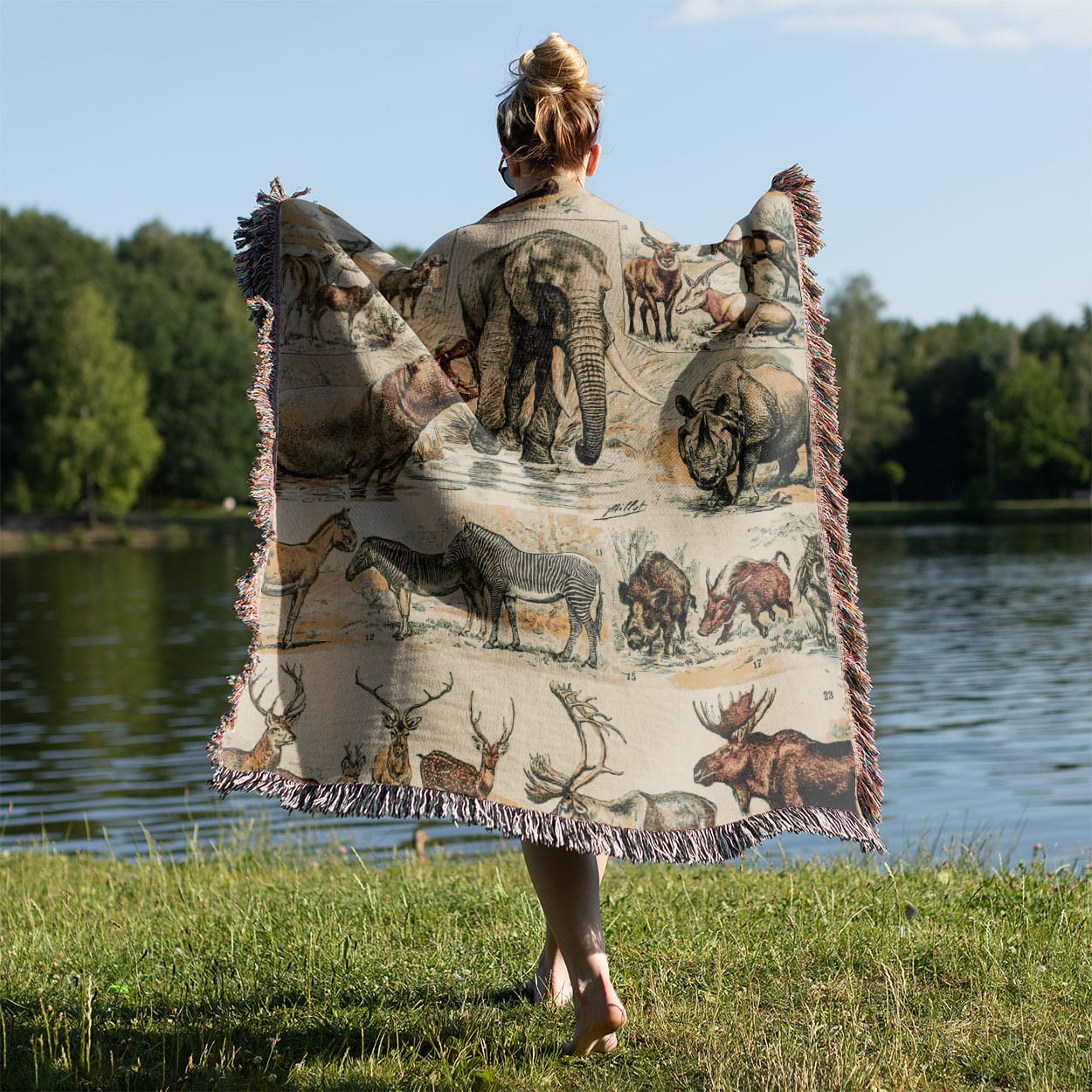 Wild Animals Held on a Woman's Back Outside