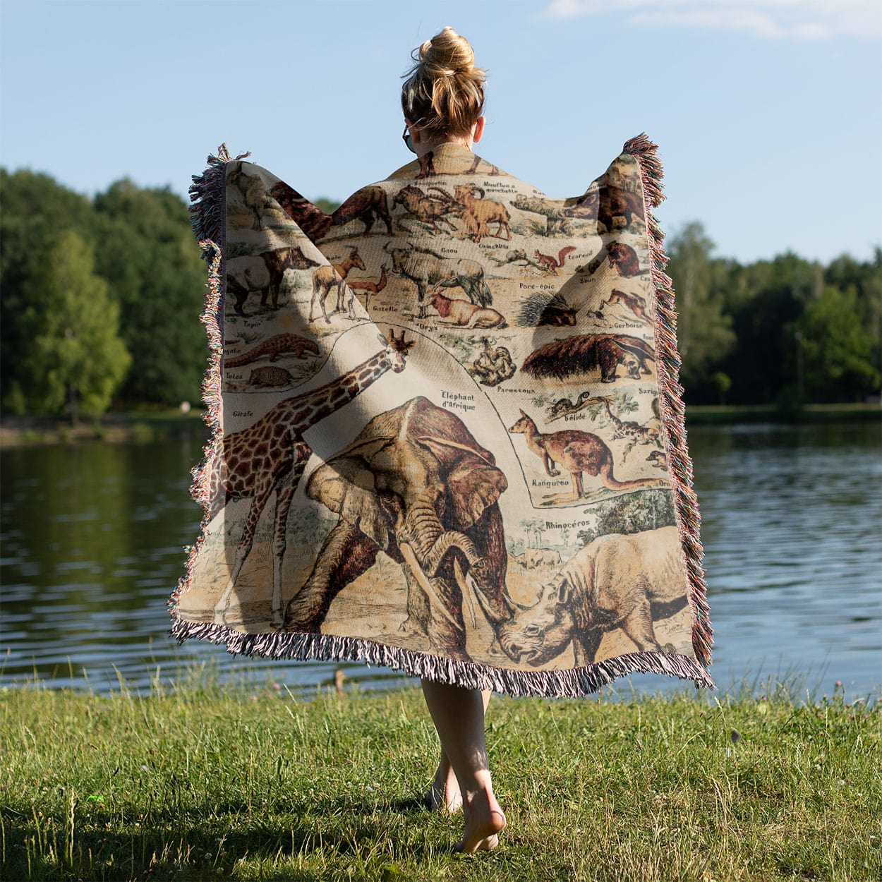 Wild Animals Held on a Woman's Back Outside