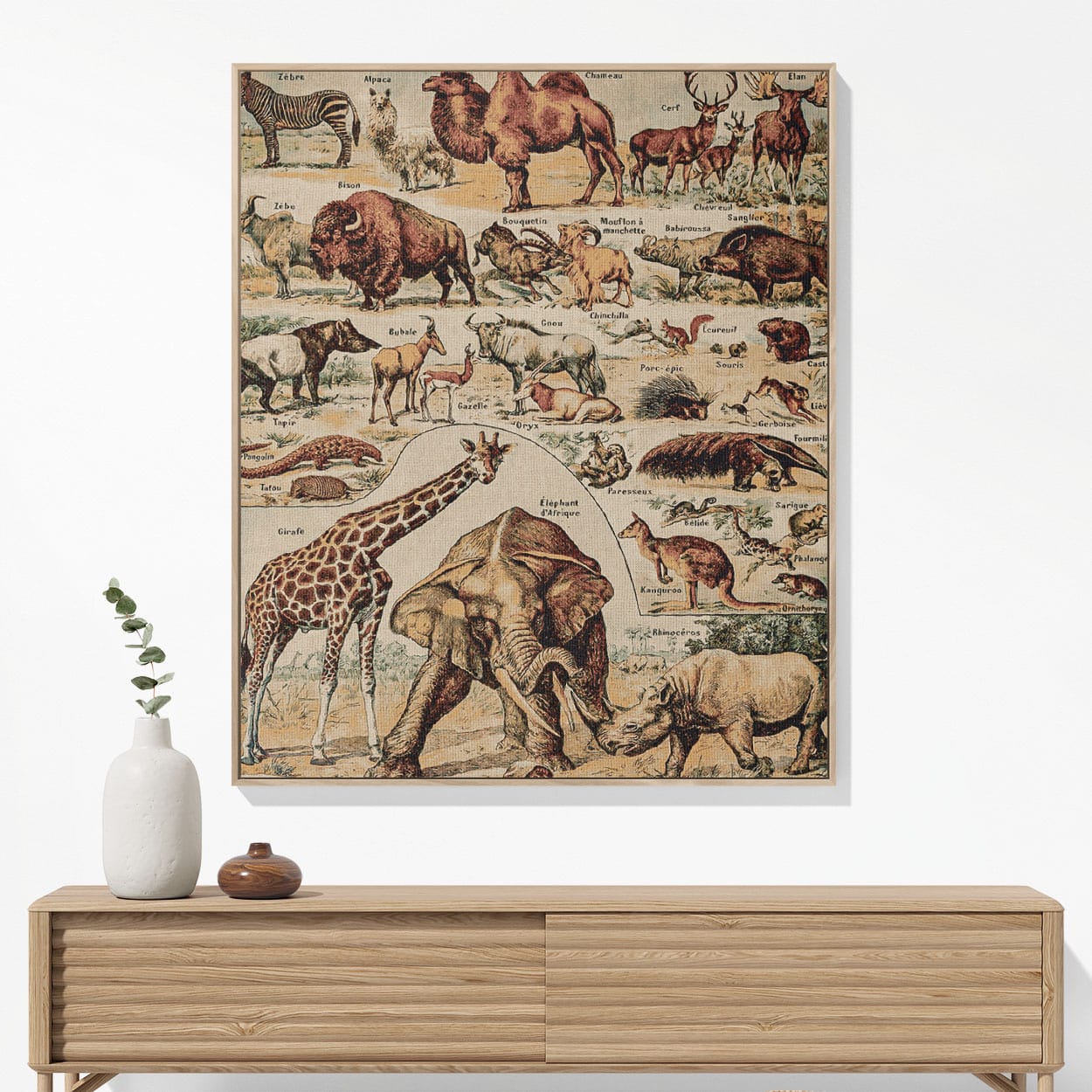 Wild Animals Woven Blanket Hanging on a Wall as Framed Wall Art