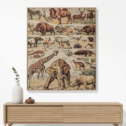 Wild Animals Woven Blanket Hanging on a Wall as Framed Wall Art