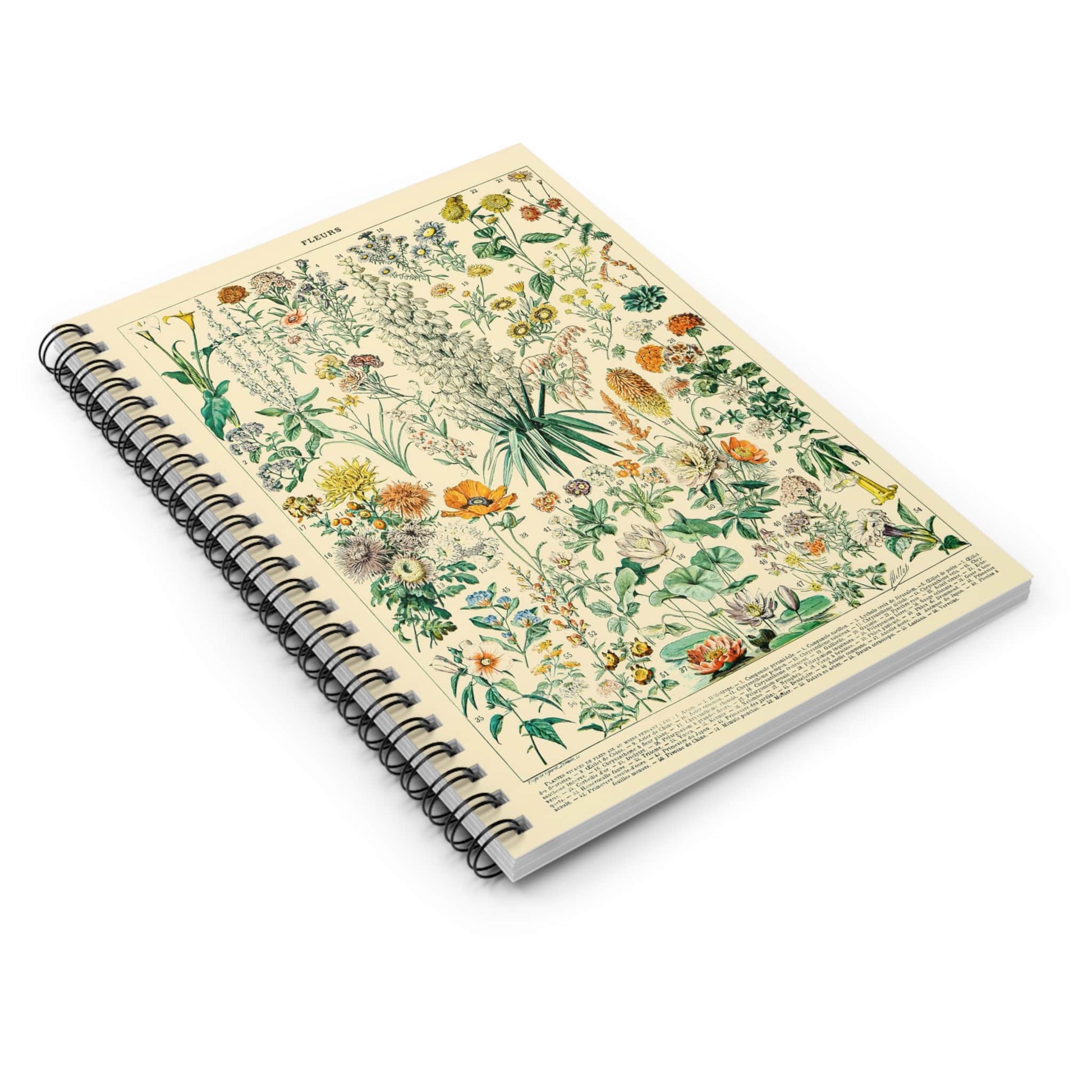 Wildflower Diagram Spiral Notebook Laying Flat on White Surface