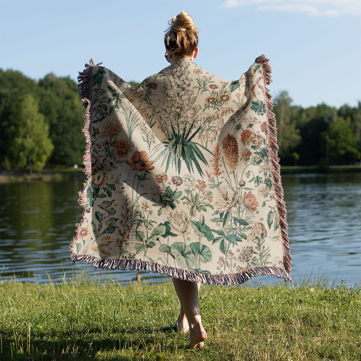 Wildflower Diagram Held on a Woman's Back Outside