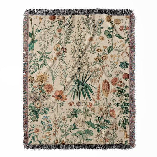 Wildflowers woven throw blanket, crafted from 100% cotton, featuring a soft and cozy texture in a floral home decor style.