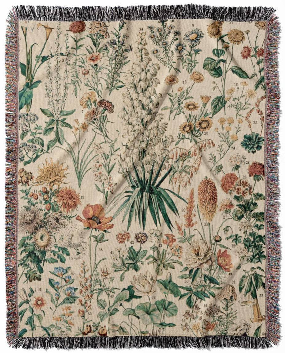 Wildflowers woven throw blanket, crafted from 100% cotton, featuring a soft and cozy texture in a floral home decor style.