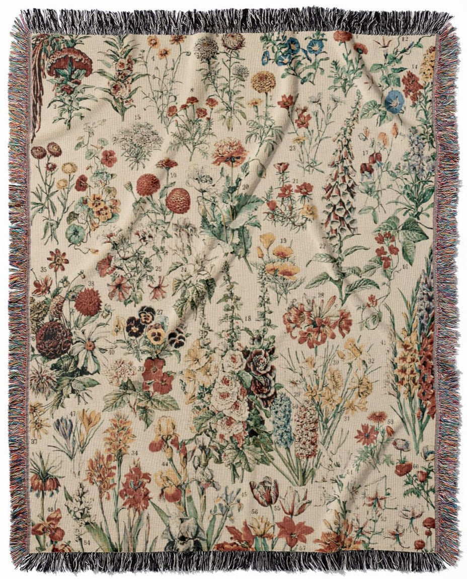 Wildflower woven throw blanket, made with 100% cotton, presenting a soft and cozy texture in a flower home decor style.