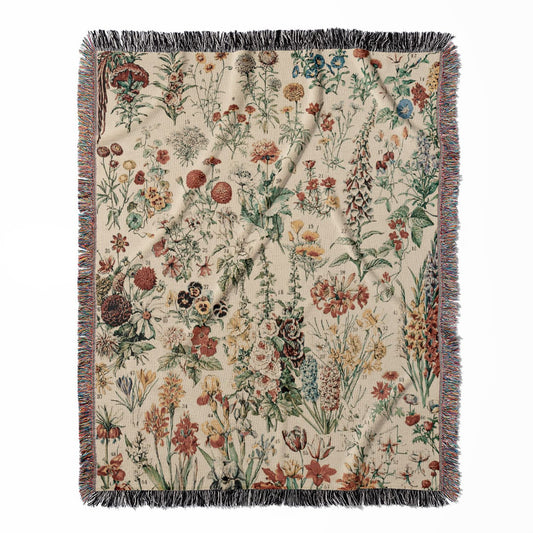 Wildflower woven throw blanket, made with 100% cotton, presenting a soft and cozy texture in a flower home decor style.