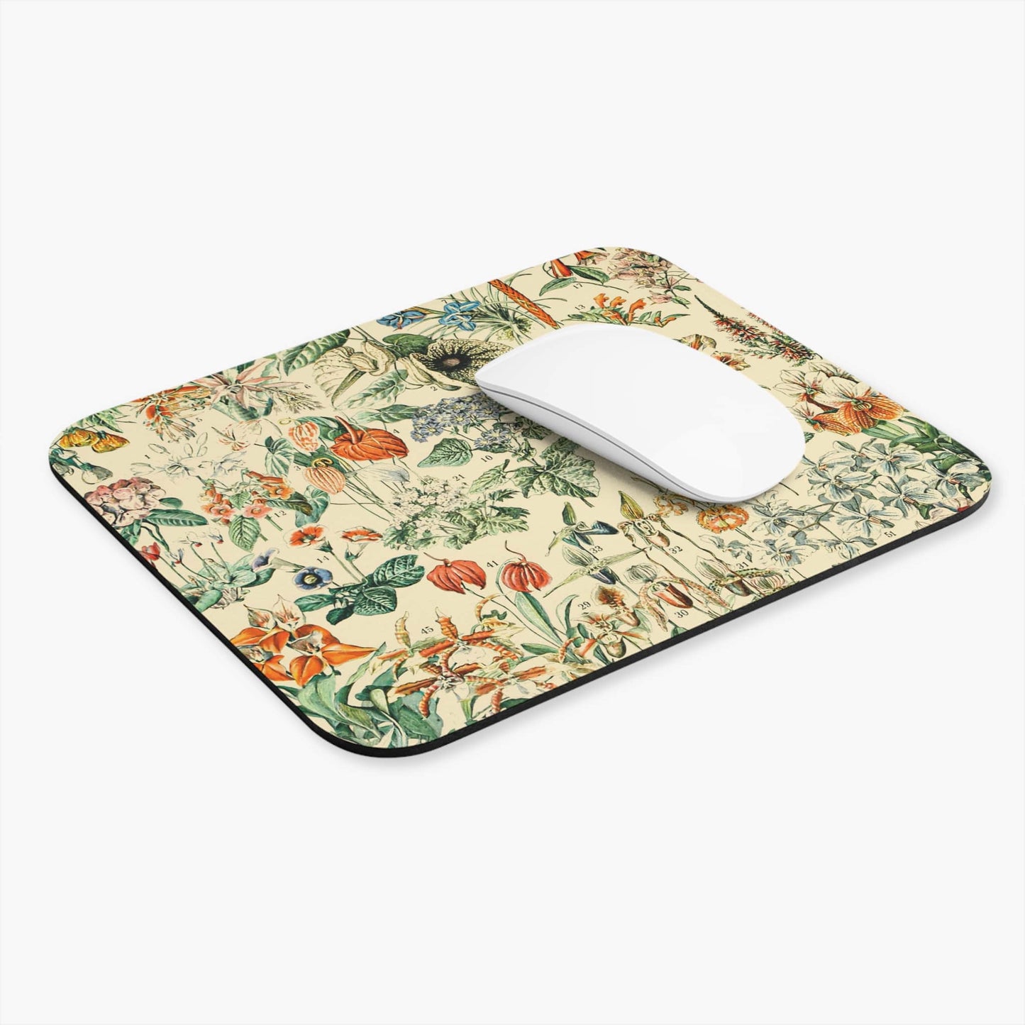 Wildflower and Plants Computer Desk Mouse Pad With White Mouse