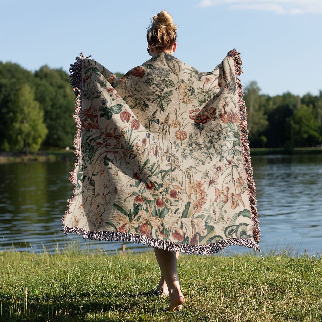 Wildflower and Plants Held on a Woman's Back Outside