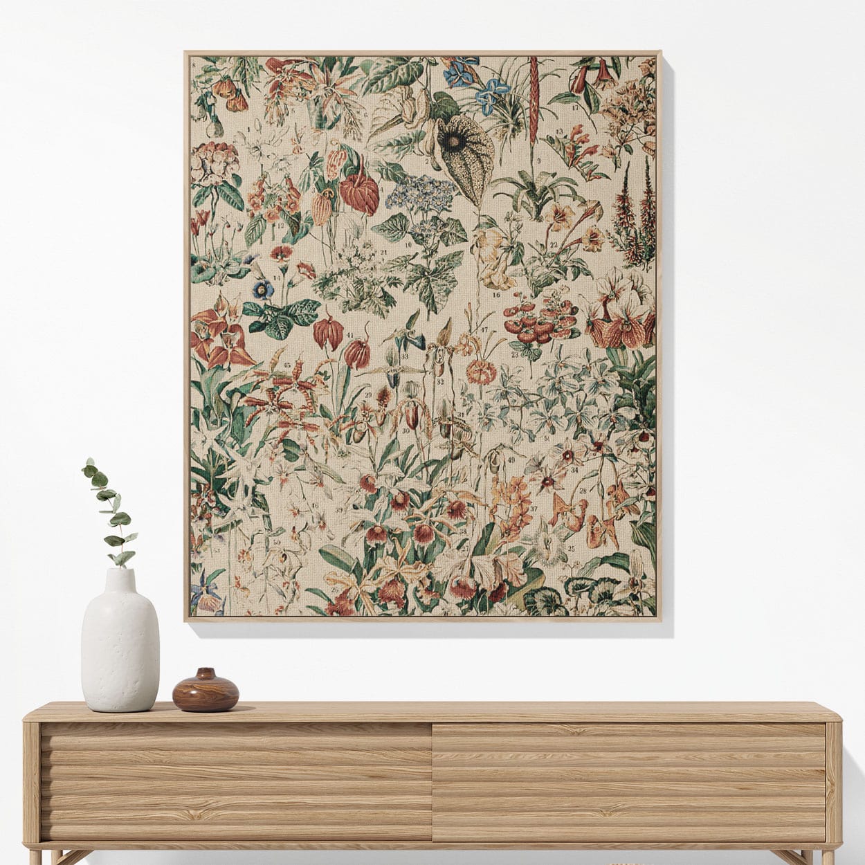 Wildflower and Plants Woven Blanket Hanging on a Wall as Framed Wall Art