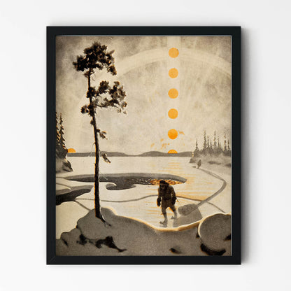Snowy Figure and the Sun Painting in Black Picture Frame