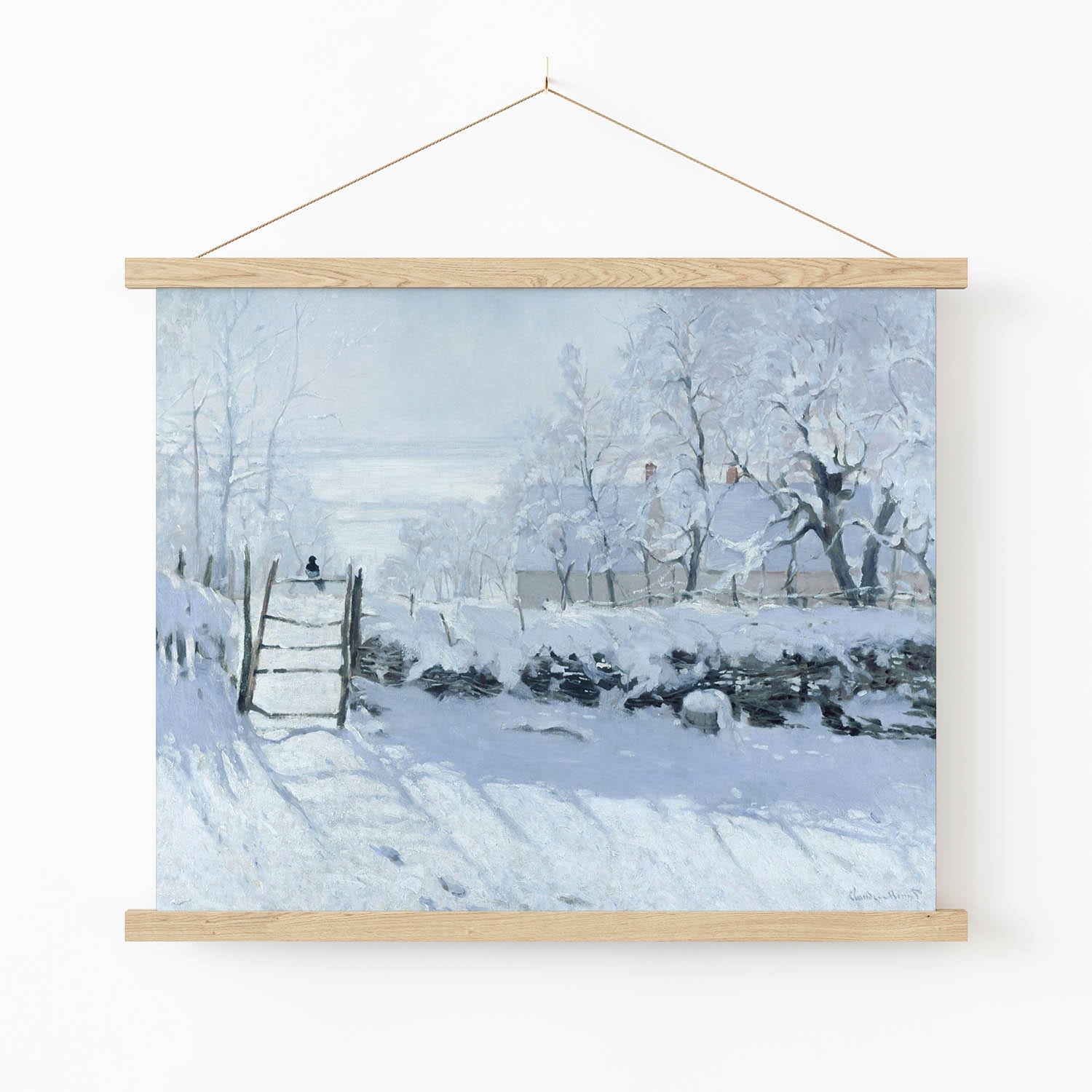 Winter Lanscape Art Print in Wood Hanger Frame on Wall