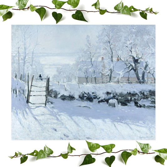 Winter art prints featuring a snowy winter landscape, vintage wall art room decor