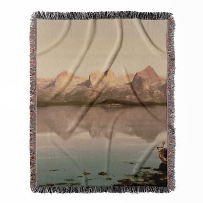 Winter Landscape woven throw blanket, made of 100% cotton, featuring a soft and cozy texture with a Norland Norway theme for home decor.