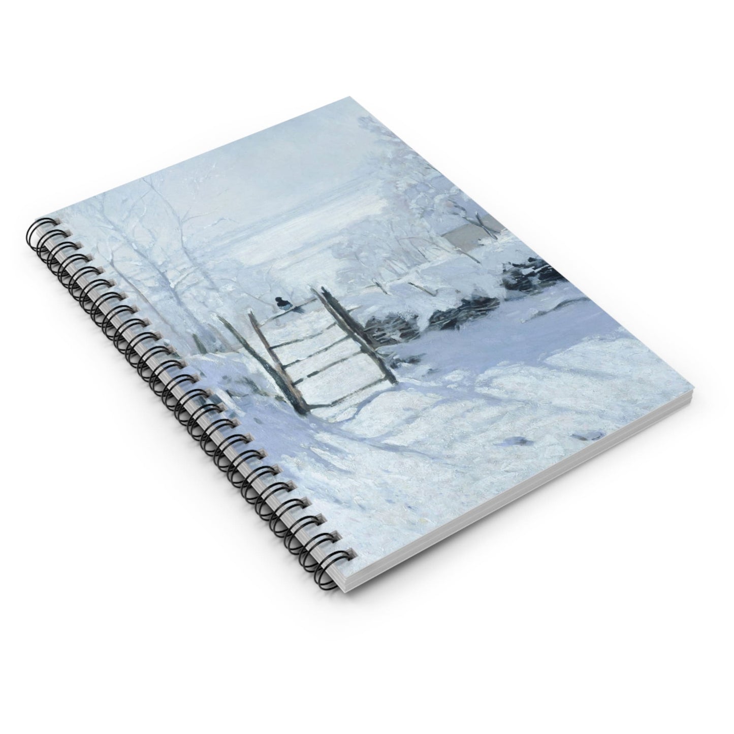 Winter Spiral Notebook Laying Flat on White Surface