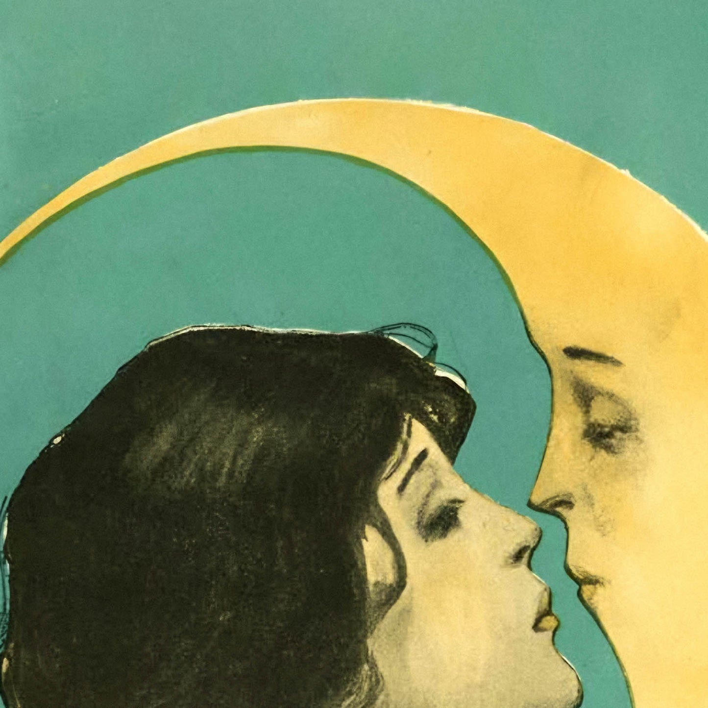 Woman Kissing the Moon Art Print Close Up Detail Shot 2