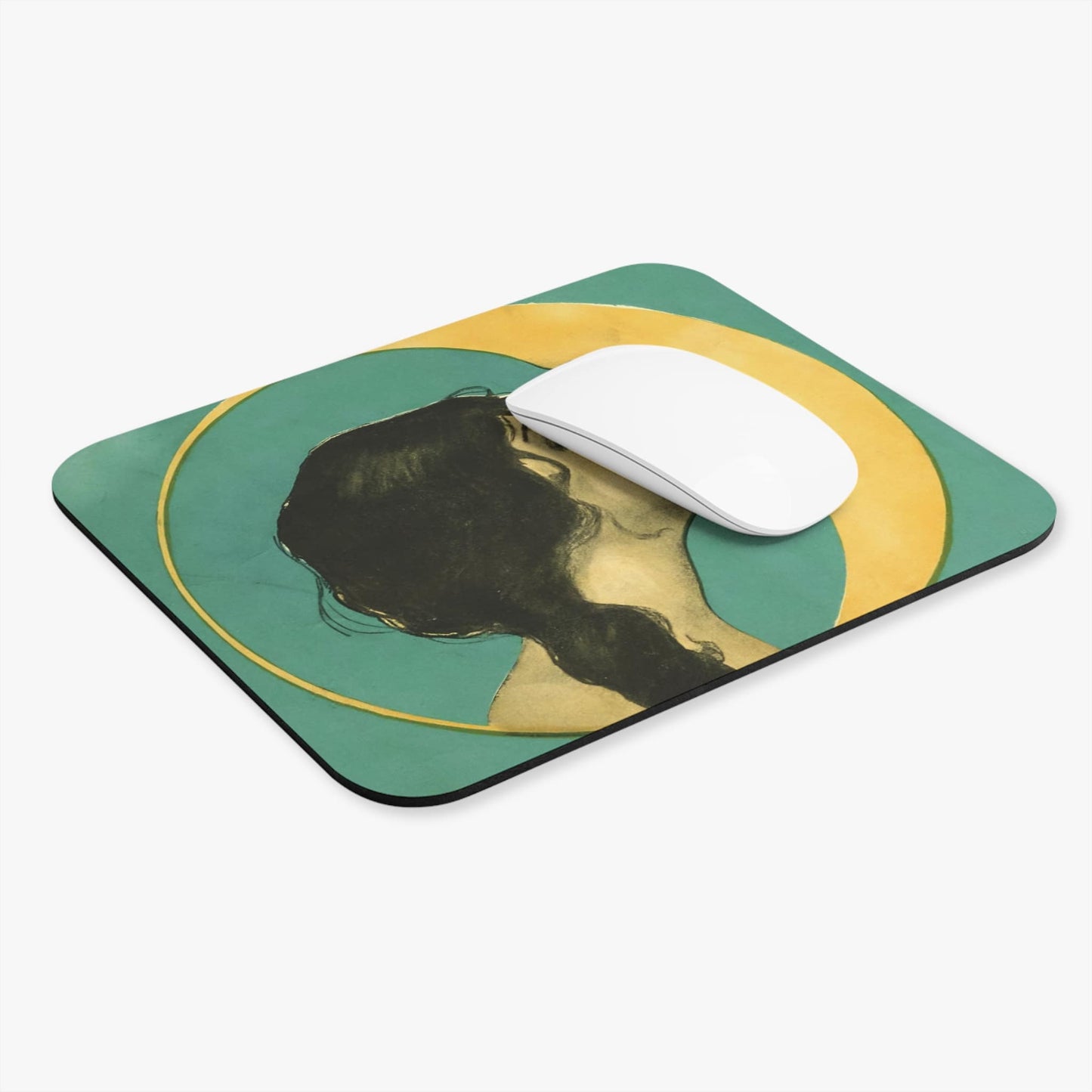 Woman Kissing the Moon Computer Desk Mouse Pad With White Mouse