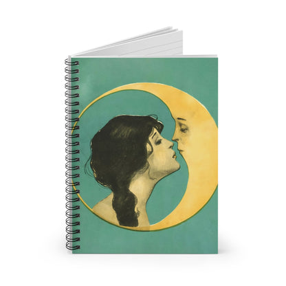 Woman Kissing the Moon Spiral Notebook Standing up on White Desk