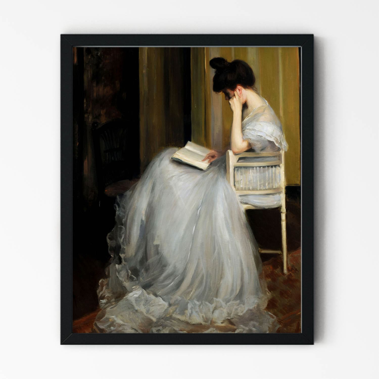 Woman Reading Art Print in Black Picture Frame