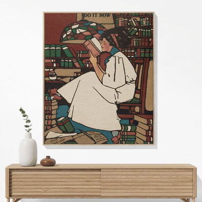 Woman Reading Woven Blanket Woven Blanket Hanging on a Wall as Framed Wall Art