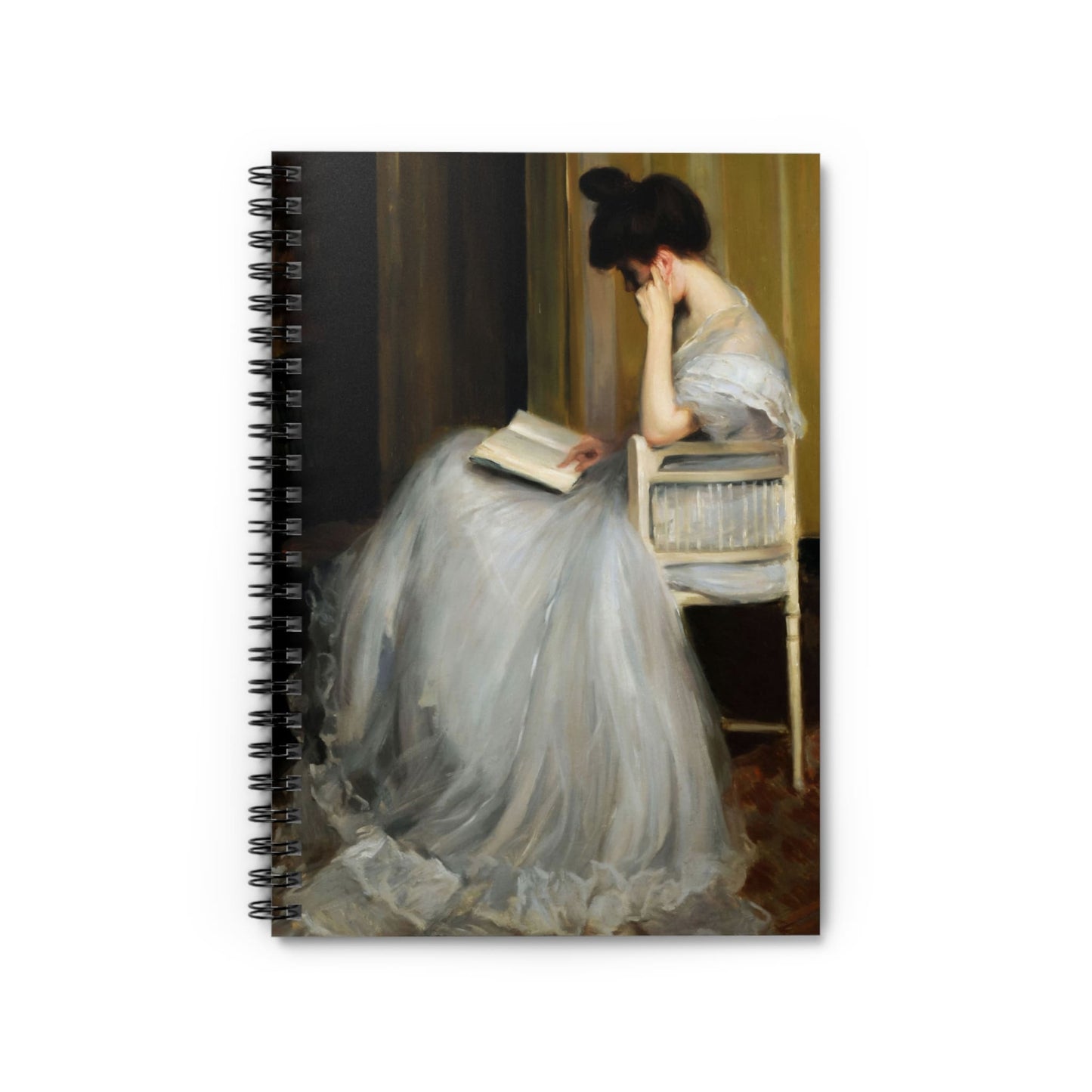 Woman Reading Notebook with vintage oil painting cover, perfect for journaling and planning, showcasing vintage oil paintings of women reading.