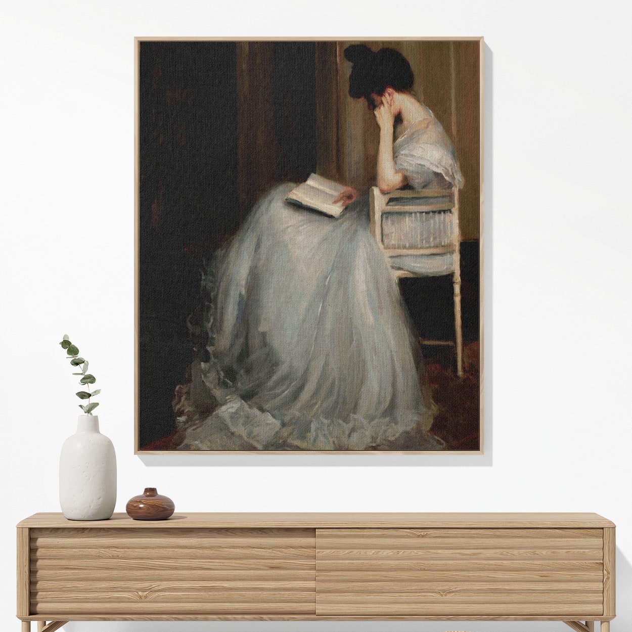 Woman Reading Woven Blanket Hanging on a Wall as Framed Wall Art