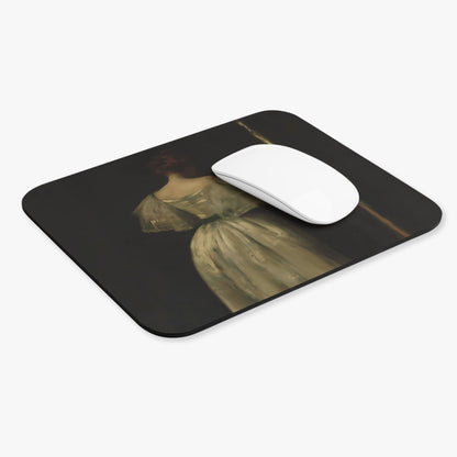 Woman in a White Dress Computer Desk Mouse Pad With White Mouse