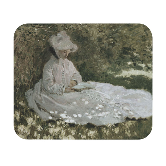 Woman in a White Dress Mouse Pad with cottagecore art, desk and office decor showcasing elegant cottagecore designs.