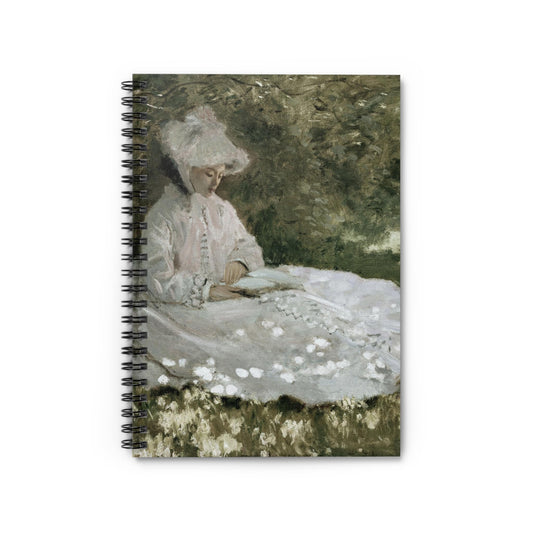 Woman in a White Dress Notebook with cottagecore cover, ideal for journals and planners, showcasing elegant cottagecore aesthetics.