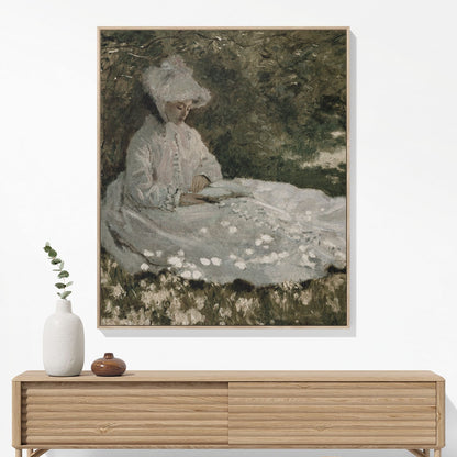 Woman in a White Dress Woven Blanket Hanging on a Wall as Framed Wall Art