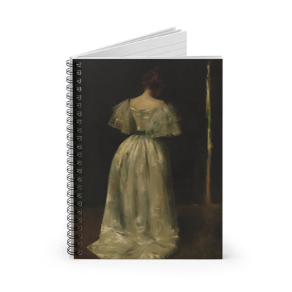 Woman in a White Dress Spiral Notebook Standing up on White Desk