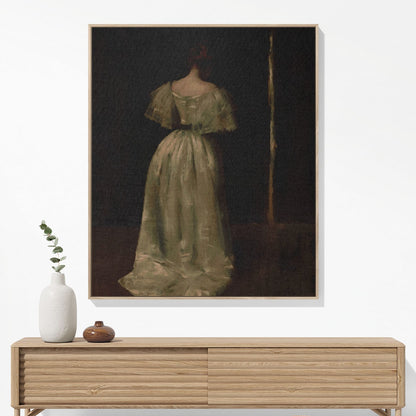 Woman in a White Dress Woven Blanket Woven Blanket Hanging on a Wall as Framed Wall Art