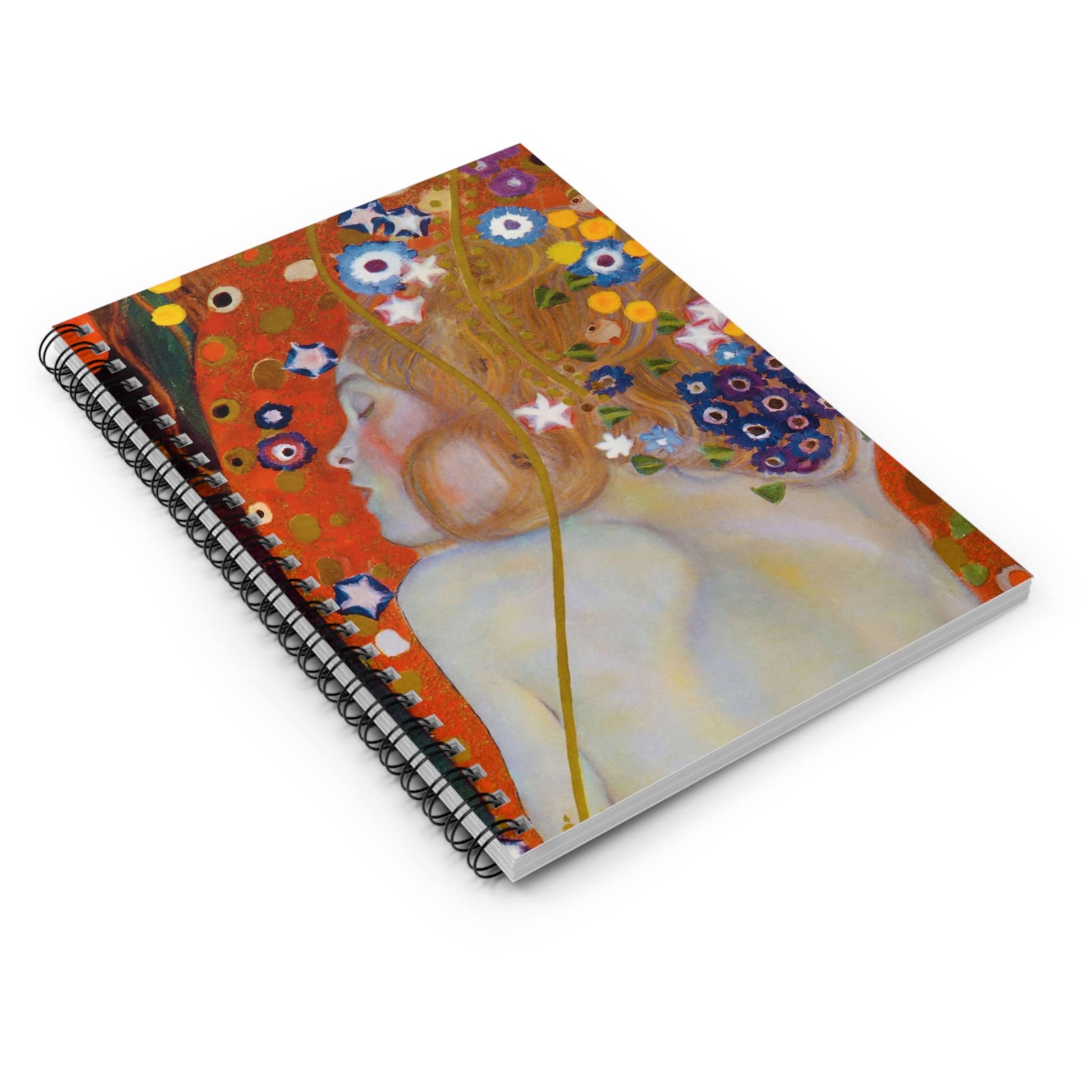 Woman with Flower Hair Spiral Notebook Laying Flat on White Surface